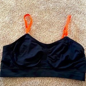 Black bralette.  Coral straps. One Size